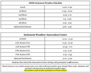 inclement weather schedule
